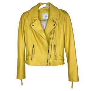 Joie Leolani Lamb Leather Moto Jacket Cornsilk Yellow Asymmetric Front Zip Small